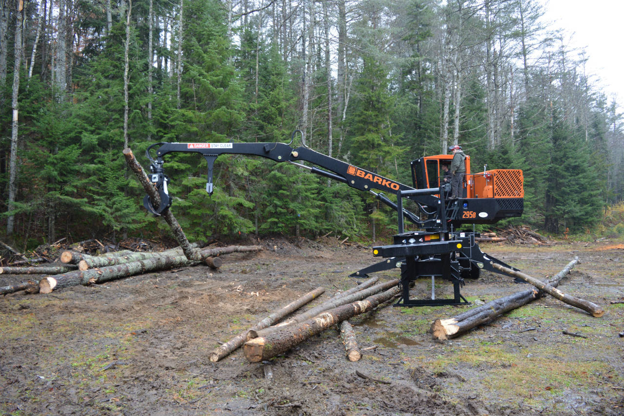 Log loader moving a log