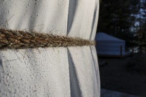 Morning frost covering the horsehair rope and covering