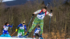 a woman skiing