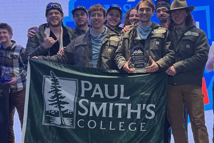 A group of people with a flag