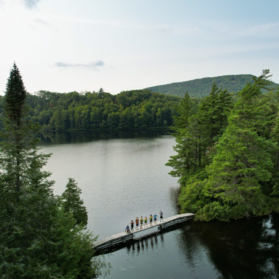 A group of people on a bridge