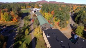 An aerial view of buildings